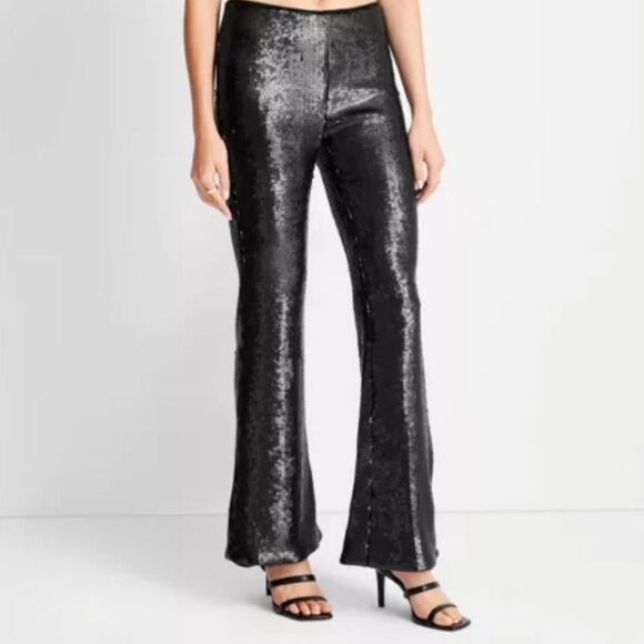 Future Collective Women's High Rise Sequin Full Length Flare Pants Size 16 - Picture 1 of 13